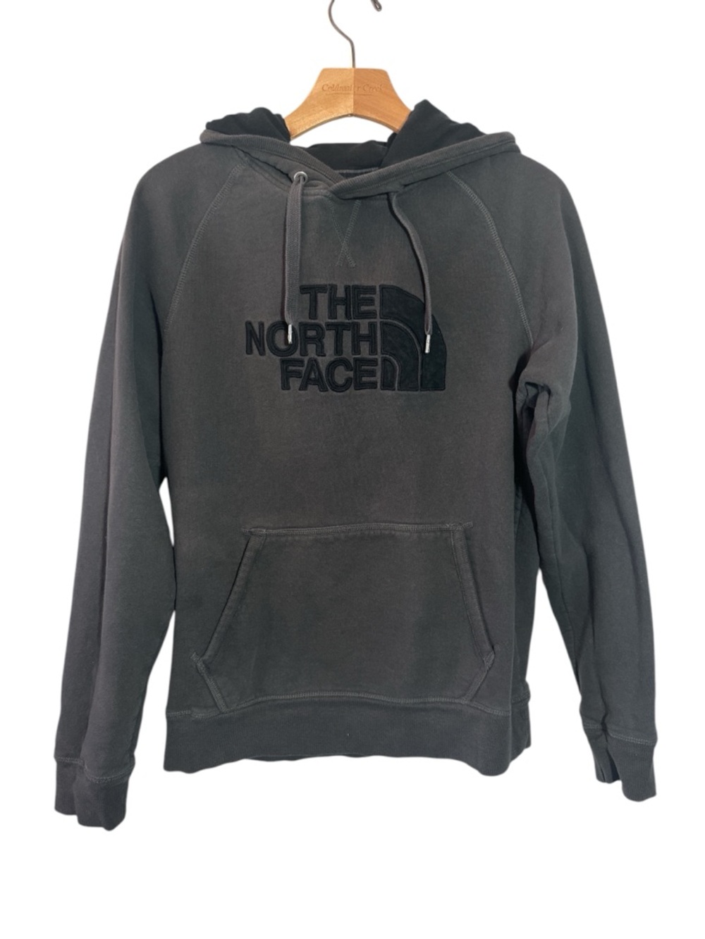 The North Face Hoodie Men's Small Gray Black Logo Pullover Fleece Lined Outdoor